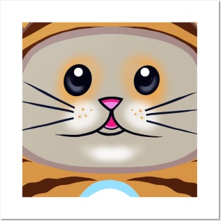 Cute Tiger Kitty Daruma Doll Posters and Art